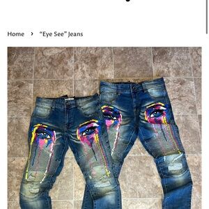 Genuine Authentic “Eye See” Jeans Up The Bag Painted Jeans Artist